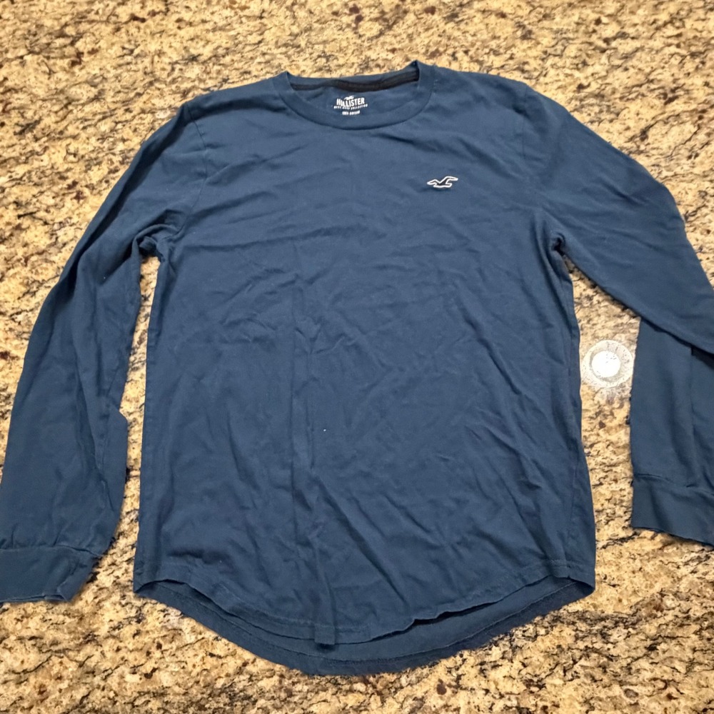 Hollister Must-Have Collection Blue Long Sleeve Cotton Tee Shirt Mens XS Logo